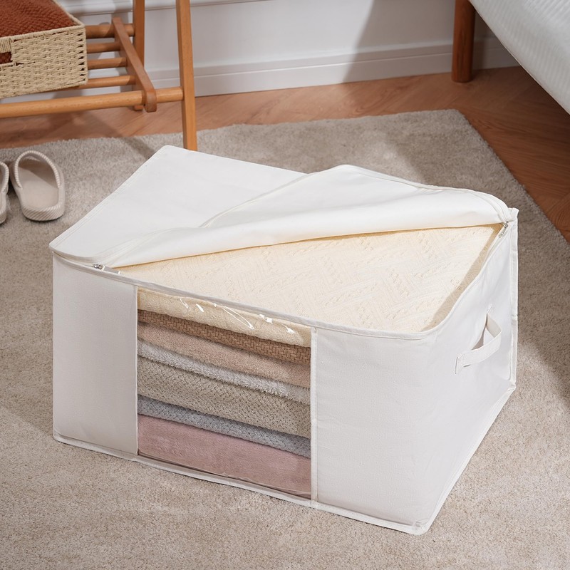 TYEERS Large Storage Bags with Zipper and Clear Window, Cotton