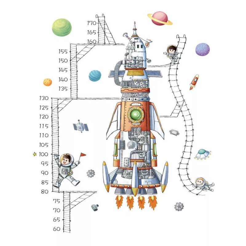 DaraBaby Vinil Decorativo Cohete Astronauta Regla De Crecimiento Niño