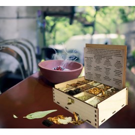 Smoking Box Gift Box with 12 Types of Incense Mixtures Protection & Confidence, 14 x 10 x 4 cm