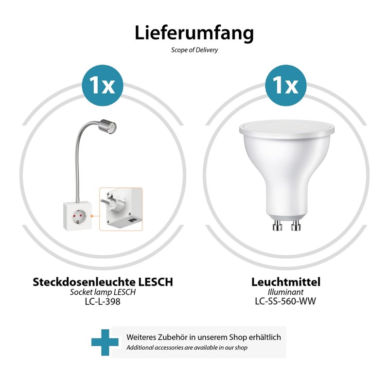 ledscom.de LESCH Socket Lamp Reading Lamp Chrome / White with