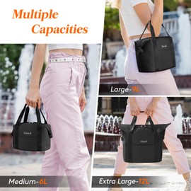 Lifewit Insulated Lunch Bag for Women, Thermal Lunch Box Container Organizer with Zips for Adult Men, Lightweight Waterproof Tote Bag for Work Picnic Travel, Black,9L