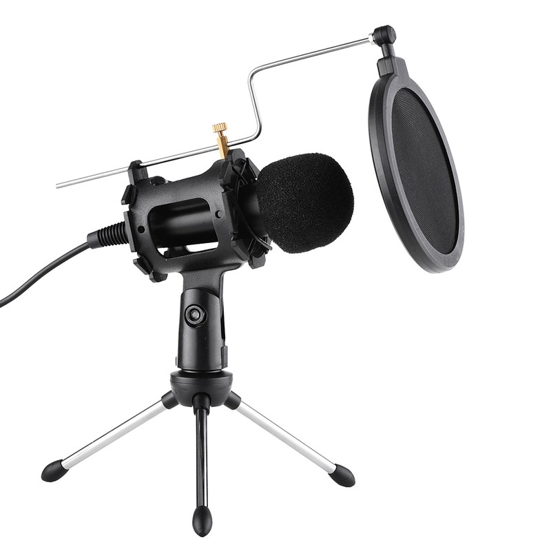 Video Microphone Kit with Mini Microphone Tripod Shock Mount Pop