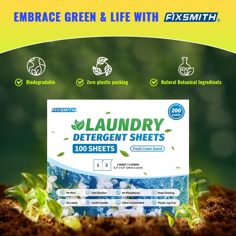 FIXSMITH Laundry Detergent Sheets - 600 Loads (300 Sheets) Fresh