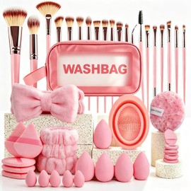 56 PCS Set de Brochas para Maquillaje Profesional，Juego de Brochas para Maquillaje Completo, Incluye Esponjas, Pinzas y Cosméticos，Apto para el maquillaje de los ojos, las mejillas y el rostro