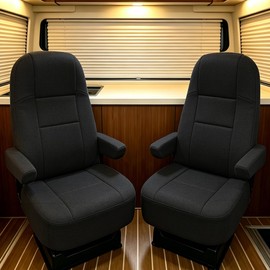 2Pcs Composite Fabric RV Seat Covers for Captain Chair with Arm Rest Covers, Comfort-Fit Stretchable Design for Class A Motorhomes, Durable Side Storage Pockets & Easy Installation - Black