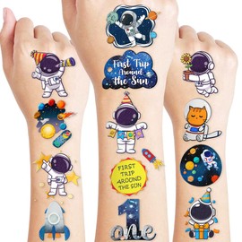 First Trip Outer Space Temporary Tattoos One Space 1st Birthday Party Decorations Favors Supplies Planet Themed Stickers 10 Sheets 100 PCS Gifts for Kids Girls Boys Decor Class School Christmas