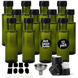 WERTIOO Hot Sauce Bottles 4oz – 12-Pack Light-Blocking Bottles with Caps – Preserve Color and Freshness of Oils Vinegars Sauces – for Kitchen Storage Gifts and Small-Batch Use, Green