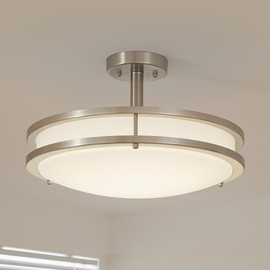 MingBright 14 Inch LED Semi Flush Mount Ceiling Light Fixture, 4000K Cool White Ceiling Lights, 24W 1450LM Brush Nickel Dimmable Lighting for Living Room, Bedroom, cETL Listed