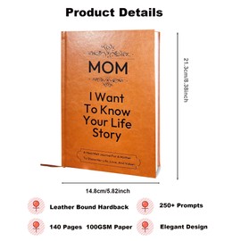 XKFCFC Gifts for Mom- Mom I Want to Know Your Life Story: Leather Bound Hardback For Birthday Mother‘s Day Gift Hear Mom's Story, 100GSM Paper A Mother’s Guided Journal To Share Her Life & Her Love
