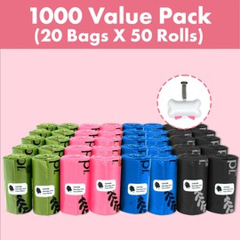 GORILLA SUPPLY 1000 multicolor poop bags for dogs with Dispenser and Leash Tie, 9" x 13", Mixed