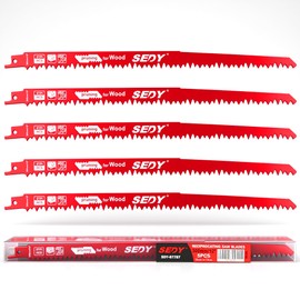 12-Inch Wood Pruning Reciprocating Saw Blades, 5TPI Saw Blades for Tree Trimming, Wood Cutting (5 Pack/5TPI)