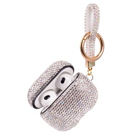 Sparkly Case Compatible with AirPods 3rd Generation with Keychain,Shockproof Protective Premium Bling Rhinestone Cover Skin for AirPods 3 Charging Case (white AB with keychain)