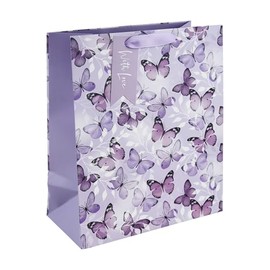 Eurowrap Purple Butterfly Gift Bag With Gift Tag - Gift Bag for Her, Birthdays, Mother's Day, Wedding, Celebration, Valentine's Day - Stylish Female Birthday Gift Wrap Occasion Present - Large Size