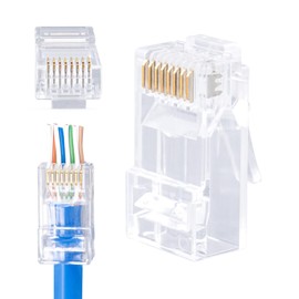 W-NECTOUN Cat6 Pass Through RJ45 Connectors,100-PACK Cat 6 Ends/Cat6 Connector/Cat6 RJ45 Modular Plugs(3-Prong Gold Plated 15μ),UTP Network Plug for Solid Strand Cable