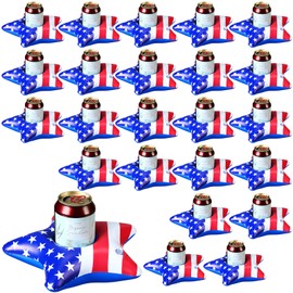 Willinglong 24 Pcs Patriotic Pool Drink Floats Inflatable Star Drink Holder 4th of July Swimming Cup Holder Floating Coasters for Independence Day Party Supplies Bathroom Hot Tub