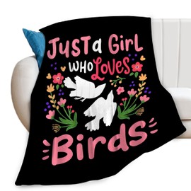 Just A Girl Who Loves Birds Throw Blanket Cute Flower Floral Print Blankets Gifts for Couch Sofa Bed Stuff Decor Soft Cozy Fleece Plush Flannel Bedding for Lover Women Girls Kids Adults 40"x50"