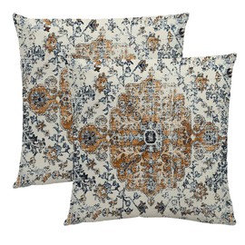 HYZUIMEI Boho Throw Pillow Covers 18X18 Inch - Set of 2 Home Decor, Brown Blue Vintage Carpet Pattern Pillow Cases,Ethnic Design Coral Floral Decorative Cushion Cover, Bedroom Bed Outdoor Couch Sofa