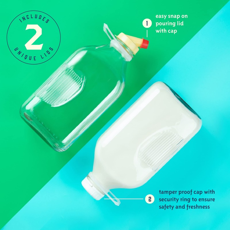 KitchenToolz Glass Milk Jug 64 oz – Half Gallon Jar