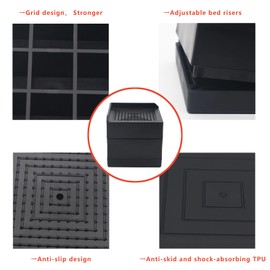 HANIHUA 4 Sets Bed Risers Furniture Risers 3 inch, Heavy Duty Bed Lifts Risers for Table, Sofa, Chair, Couch, Desk, Adjustable Bed Frame Risers Supports Up to 1,500 Lbs Black