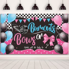Burnouts or Bows Gender Reveal Decoration Bows or Burnouts Backdrop Gender Reveal Party Supplies Boy or Girl Blue or Pink Baby Shower Banner Photography Background, 72.8 x 43.3 Inch
