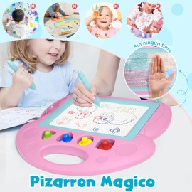 KTMOUW Pizarron Magico Tablero de Dibujo Magnético de Color 4 Colores con 4 Formas de Sellos y Bolígrafo Conector de 7 cm Juguetes Educativos Pizarra Magica Rosa