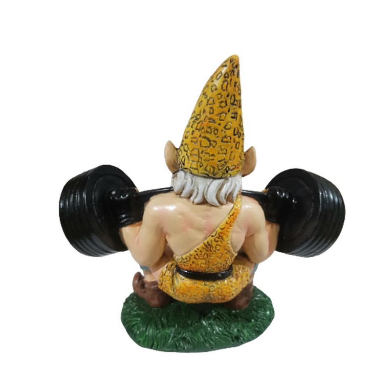 Garden Gnome Statue White Beard Weightlifting Dwarf Garden Ornaments Resin