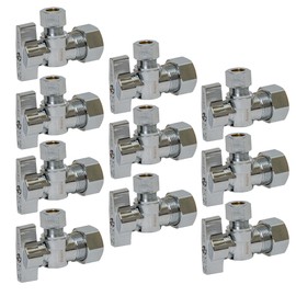 PROCURU [10-Pack] PROCURU Heavy Duty Angle Stop Valve 1/2" Nominal (5/8" OD) Compression x 3/8" OD, 1/4-Turn Operation (PCAS12-10P)