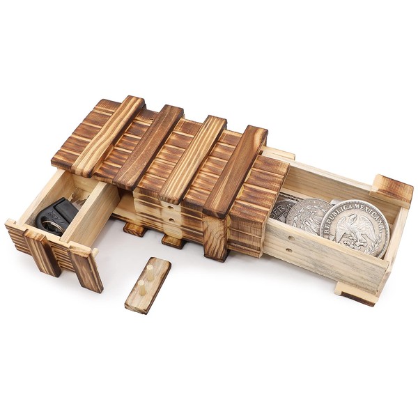 Puzzle Boxes with Secret Compartment, Wooden Magic Brain Teaser Toys for kids Adults to Store Money Vouchers Jewelry