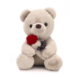 Teddy Bear, Plush Bear, Teddy with Rose, 23 cm Teddy Bears, Rose Stuffed Toy, Decorative Room Cushion, Plush Toy, Cuddly Toy, Cuddly Toy, Gifts for Mum, Children, Girls, Birthday, Valentine's Day