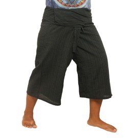 Thai Fisherman Shorts Single Color 100% Cotton-Mix Unisex for Men and Women with One Side Pocket Black