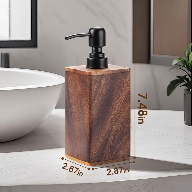 AUSAULAC 400ml Solid Wood Soap Dispenser for Bathroom,Kitchen –Wooden Refillable