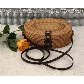 LaFiore24 Rattan Bali Shoulder Bag Women's Shoulder Bag Oval Stable Large