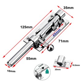 5 Inch Door Bolt Lock Stainless Steel Door Latch Barrel Sliding Lock Silver Solid Door Lock Bolts for Bathroom Bedroom Garden Shed Doors