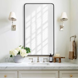 Bonverre 20x36 Inch Rectangle Bathroom Mirror with Black Metal Frame, Rounded Corner Rectangular Vanity Mirror for Wall, Modern Large for Bedroom, Living Room, Horizontal or Vertical