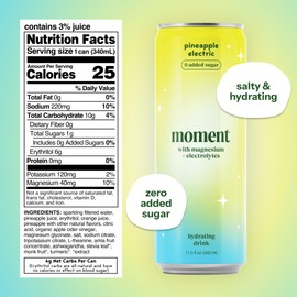Moment Sparkling Electrolyte Drink (Pineapple) - Zero Added Sugar Electrolyte Drinks with Magnesium, Potassium, Sodium - Hydration Drinks with Electrolytes to Stay Hydrated and Recover Fast - 12 Pack