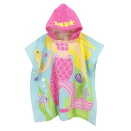 Kids Beach Pool Bath Hooded Poncho Towel,BANGSAUR 100% Cotton Surf Changing Towels Wrap, Baby Toddler Girl Boys 3-12 Years (Pink Mermaid,5-9Years/Height:43"-51";110-130cm)