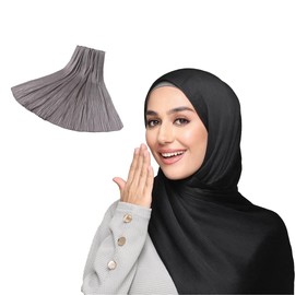 XYGJZ 2pcs Set Scarves Women Silk Summer Solid Color Shawls Headband Hijabs Scarf Pleated Crinkled Satin Wrap (Black,Light Gray(2pcs))