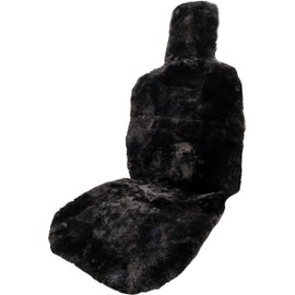 Natural Sheepskin Car Seat Covers for Women and Men | 100% Genuine Sheepskin Fur Seat Covers for Cars, Jeeps, SUVs with Elastic Straps and Non-Slip Suede Backing, 56 x 23”, 1 Pc (Black)