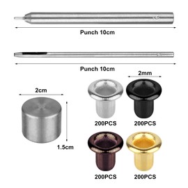 UTOCLEC 800 Pieces Eyelet Set, 2 mm Plated Copper Metal, Four Colours, Inner Diameter 2 mm, Grommet Eyelets with Tool Set, for Shoes, Leather Goods, Clothing, DIY Craft Projects etc