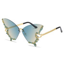 YAMEIZE Butterfly Sunglasses Rimless Vintage Glasses Funny Diamond Rhinestone Disco Glasses for Men Women Tinted Rave Glasses Festival Sunglasses, Gradient blue grey