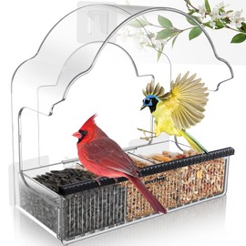 Decflow Window Bird Feeders for Outside, Clear Bird Window Feeder with 3 Strong Adhesive Sheets, Transparent Acrylic Bird House for Window Viewing, Removable Tray, Wild Bird Watching Present