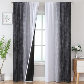 Estelar Textiler Black and White Blackout Curtains 84 Inches Long,Light Blocking Two Tone Gradient Drapes with Wave Line Pattern,Room Darkening Rod Pocket Ombre Curtains for Boys Room,42Wx84L,2 Panels