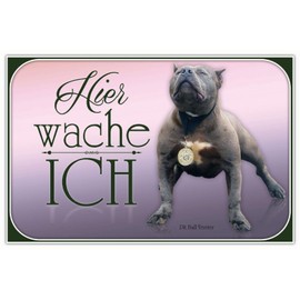 Blechschild Hier wache ich Pit Bull Terrier Dog