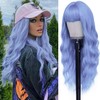 Long Wavy Curly Blue Wig with Fringe for Women Natural