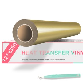 HTVRONT HTV Vinyl Rolls Heat Transfer Vinyl - 12" x 35ft Gold HTV Vinyl for Shirts, Iron on Vinyl for All Cutting Machines - Easy to Cut & Weed for Heat Vinyl Design (Gold)