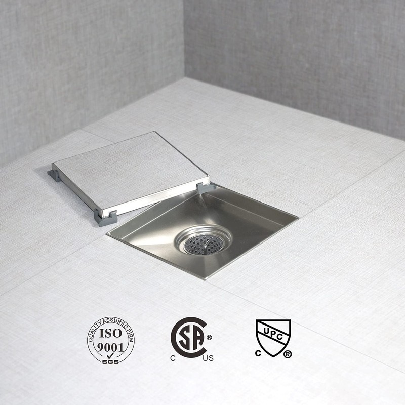 SaniteModar Square Shower Drain 6 inch with Shower Drain Base,