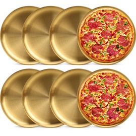 YEUIKERR 8 Pieces Gold Pizza Pan Bulk 12 inch Stainless Steel Pizza Pan for Oven, Round Pizza Baking Tray Heavy Duty Pizza Serving Tray, Pizza Baking Sheets for Home Kitchen Restaurant