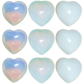 TUMBEELLUWA Healing Stones Carved Heart Puff Love Crystal Chakra Worry Reiki Pocket Palm Stone Pack of 15,Opalite,0.5"