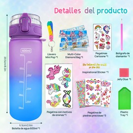 Decortus propios Kits de botellas de agua para niñas de edad 4-6-8-10, artesanías de pintura de diamantes de siren, artes divertidas y juguetes de regalos de artesanías para la Navidad cumpleaños de las niñas (unicorn)