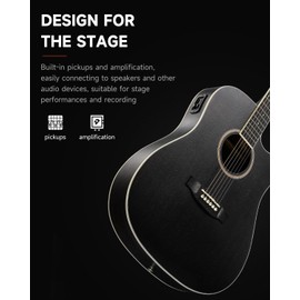 Donner 41-Inch Acoustic Electric Guitar Kit for Beginners, Full Size with Capo, Picks, Tuner, Strings, Strap - Black